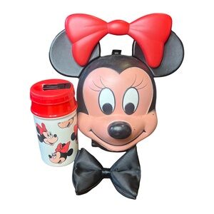 Disney Vintage Minnie Mouse Lunchbox w/Thermos and Bow.